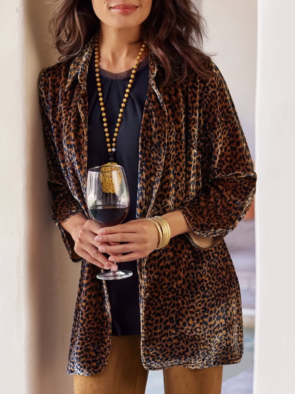 Soft Surroundings Icon Silk Velvet Poets Animal Print Button Up Tunic XS